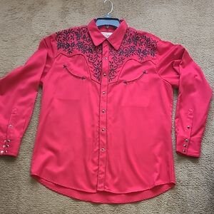Red Western Shirt with Black Embroidery